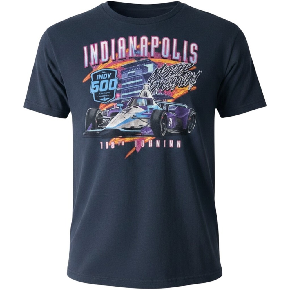 IndyCar T-Shirt Mens XL Navy Blue 108th Indy 500 Motor‎ Speedway Cotton Graphic